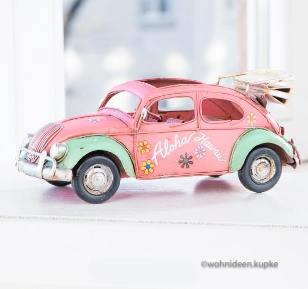 Handgefertigtes Modellfahrzeug Käfer "Aloha" in rosa-türkis (25 cm)